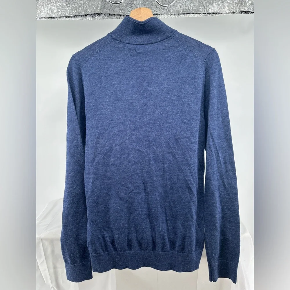 Reiss Merino Wool Knit Navy Quarter Zip Pullover Long Sleeve Sweater